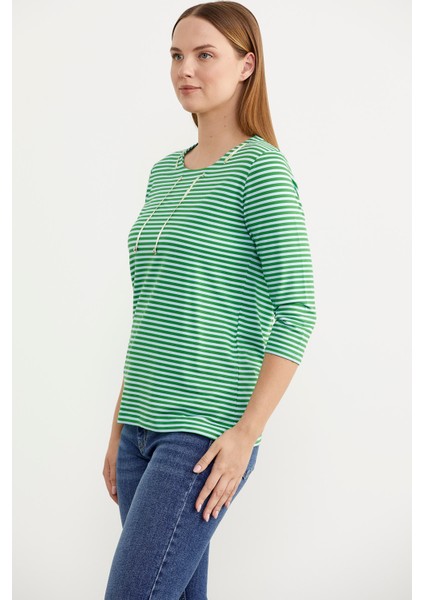 Neon Ip Detaylı Çizgili T-Shirt - Yeşil fırsatları