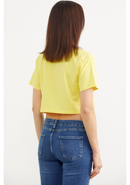 Oversize Baskılı Crop T-Shirt - Sarı indirimleri