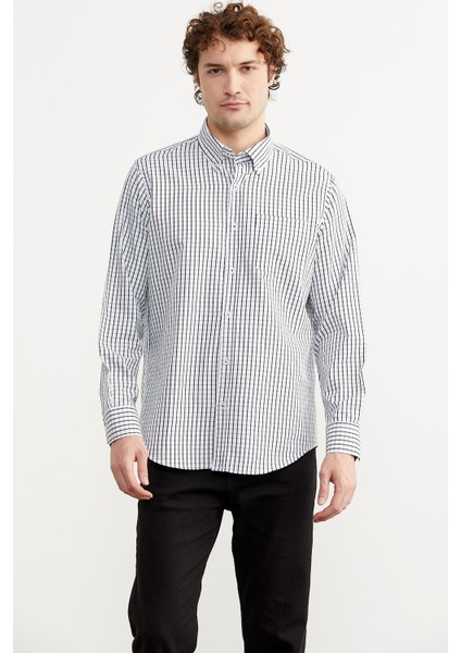 Kareli Uzun Kol Cepli Gömlek - Siyah