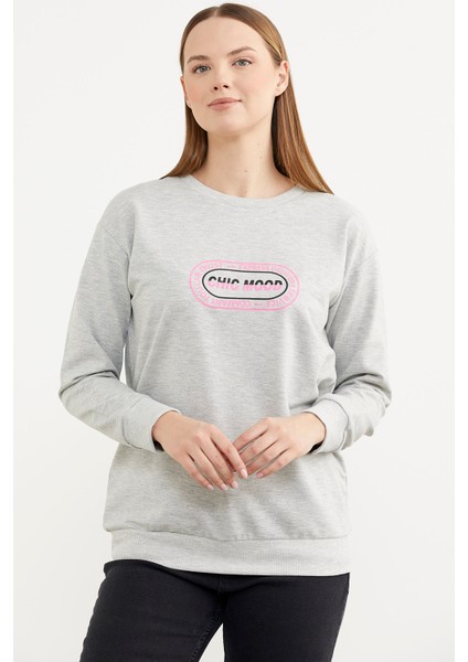 Baskılı Oversize Basic Sweatshirt - Gri fiyatları
