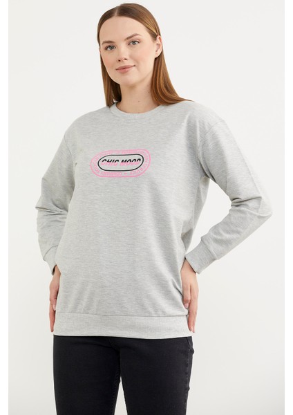 Baskılı Oversize Basic Sweatshirt - Gri modelleri
