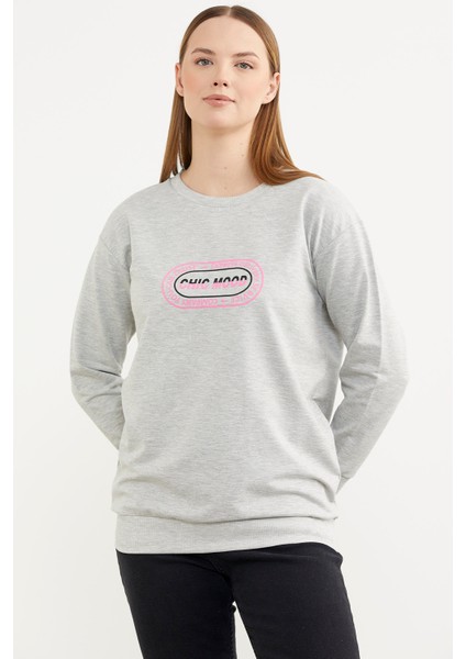 Baskılı Oversize Basic Sweatshirt - Gri fırsatları