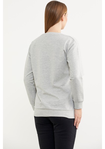 Baskılı Oversize Basic Sweatshirt - Gri indirimleri