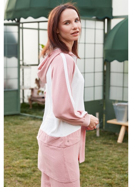 Fermuarlı Tunik Krep Takım - Pembe