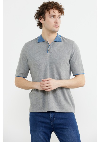 Pamuk Polo Yaka Kısa Kol Triko T-Shirt - Gri fiyatları