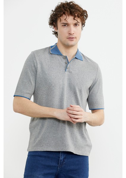 Pamuk Polo Yaka Kısa Kol Triko T-Shirt - Gri modelleri