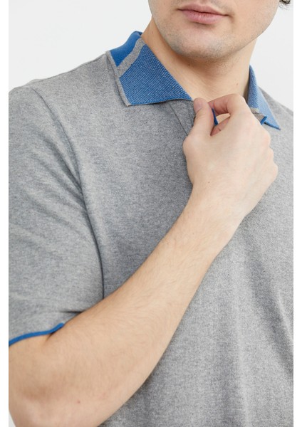 Pamuk Polo Yaka Kısa Kol Triko T-Shirt - Gri indirimleri