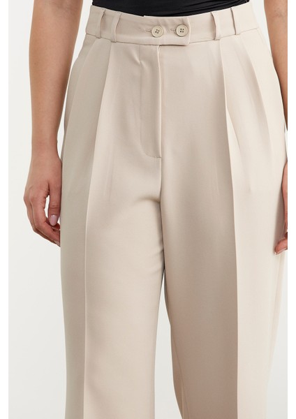 Yüksek Bel Pileli Palazzo Pantolon - Taş modelleri