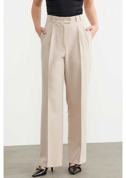 Yüksek Bel Pileli Palazzo Pantolon - Taş fırsatları