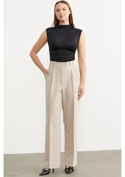 Yüksek Bel Pileli Palazzo Pantolon - Taş indirimleri