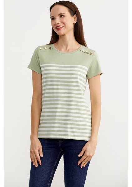 Marine Düğme Detaylı T-Shirt - Yeşil modelleri