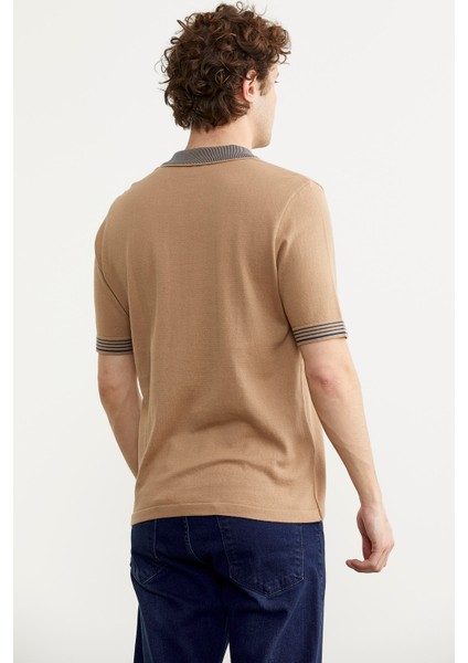 Polo Yaka Kısa Kol Triko T-Shirt - Kamel indirimleri