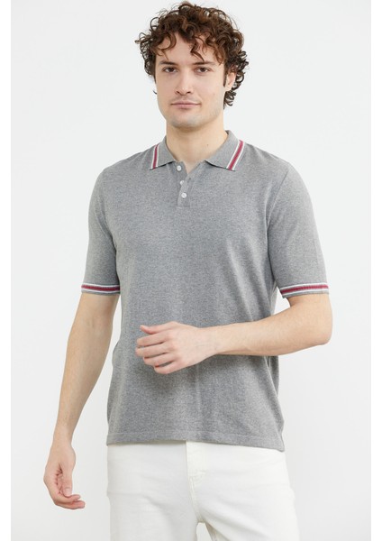 Polo Yaka Kısa Kol Pamuk Triko T-Shirt - Gri fiyatları
