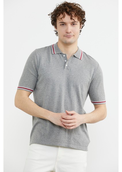 Polo Yaka Kısa Kol Pamuk Triko T-Shirt - Gri modelleri