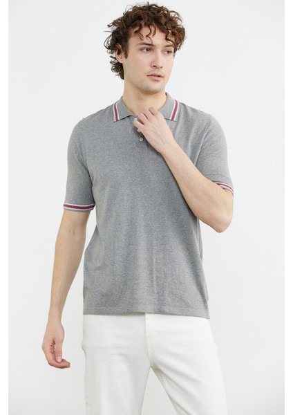 Polo Yaka Kısa Kol Pamuk Triko T-Shirt - Gri fırsatları