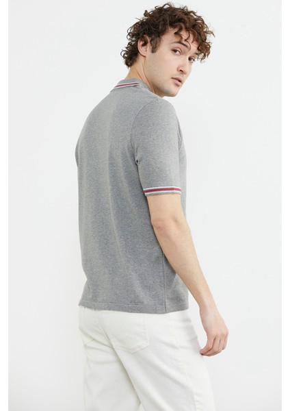 Polo Yaka Kısa Kol Pamuk Triko T-Shirt - Gri indirimleri