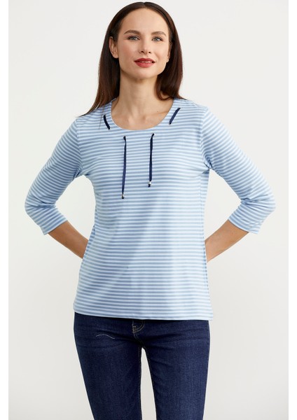 Neon Ip Detaylı Çizgili T-Shirt - Mavi fiyatları