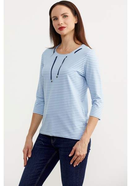 Neon Ip Detaylı Çizgili T-Shirt - Mavi modelleri