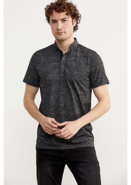 Slim Fit Polo Yaka Viskon T-Shirt - Siyah fiyatları