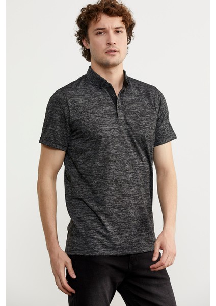 Slim Fit Polo Yaka Viskon T-Shirt - Siyah fırsatları