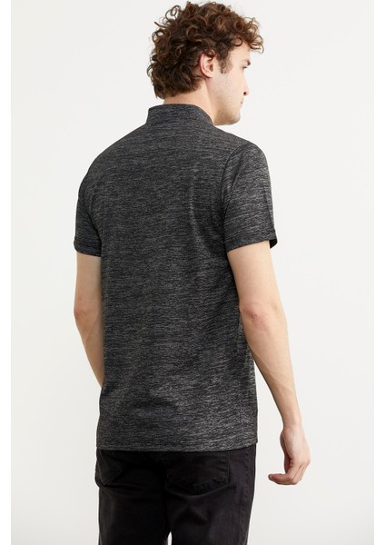 Slim Fit Polo Yaka Viskon T-Shirt - Siyah indirimleri