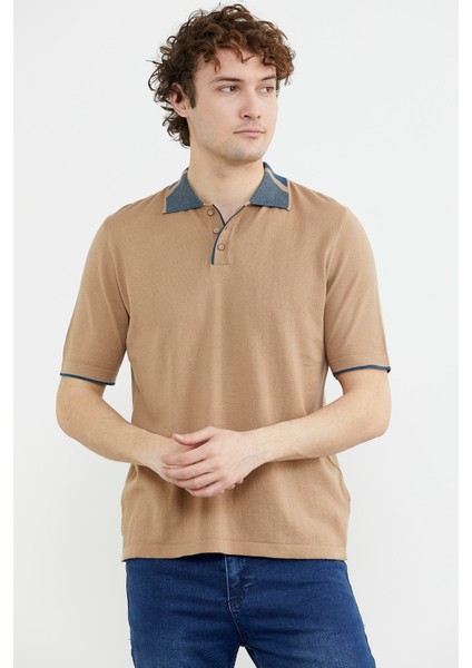 Pamuk Polo Yaka Kısa Kol Triko T-Shirt - Kamel fiyatları