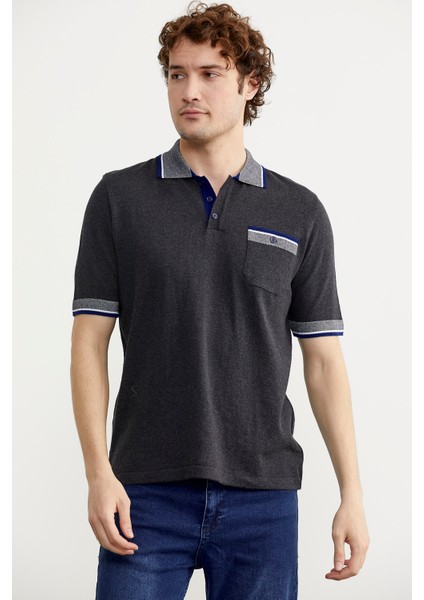 Renk Kombinli Cepli Koton Triko T-Shirt - Antrasit fiyatları