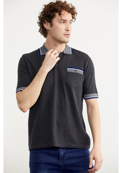 Renk Kombinli Cepli Koton Triko T-Shirt - Antrasit fırsatları