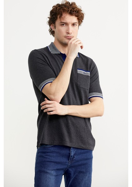 Renk Kombinli Cepli Koton Triko T-Shirt - Antrasit indirimleri