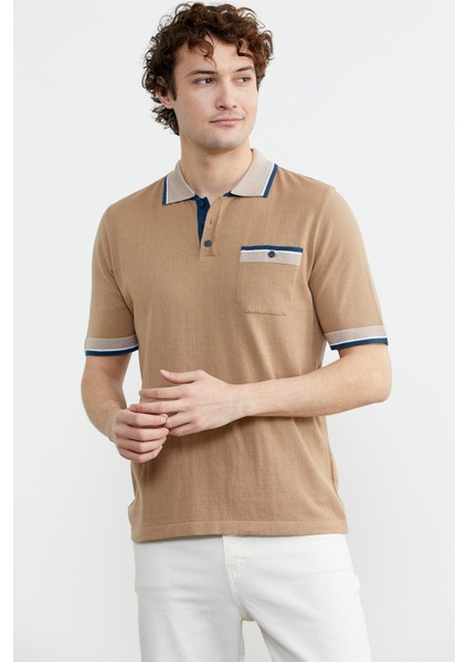 Renk Kombinli Cepli Koton Triko T-Shirt - Kamel fiyatları