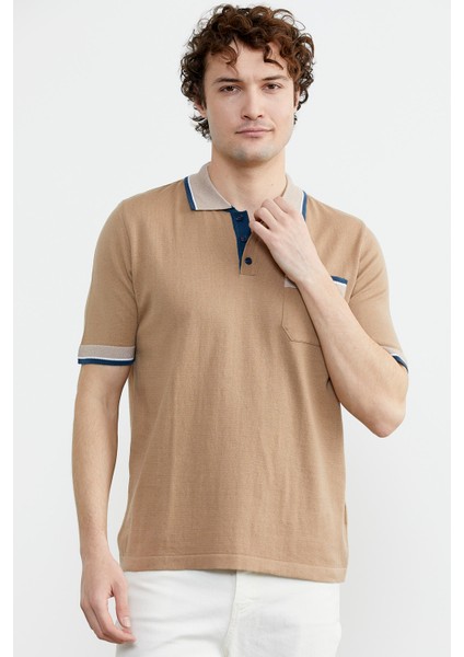 Renk Kombinli Cepli Koton Triko T-Shirt - Kamel modelleri