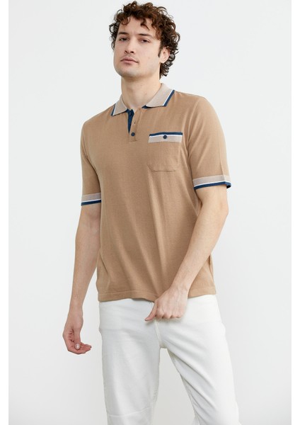 Renk Kombinli Cepli Koton Triko T-Shirt - Kamel fırsatları