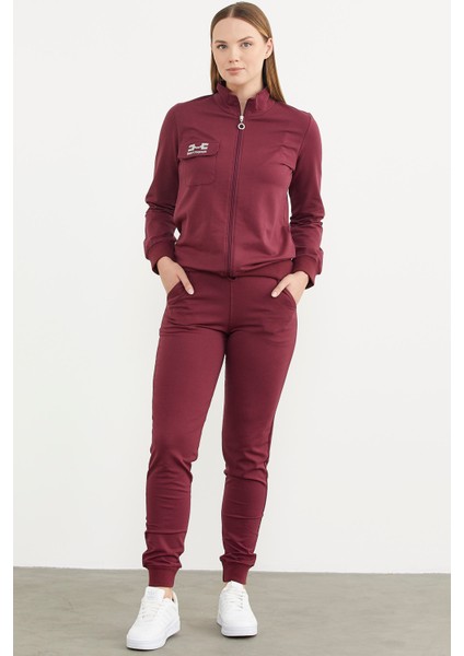 Fermuarlı Jogger Eşofman Takım - Bordo