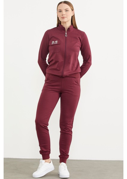 Fermuarlı Jogger Eşofman Takım - Bordo