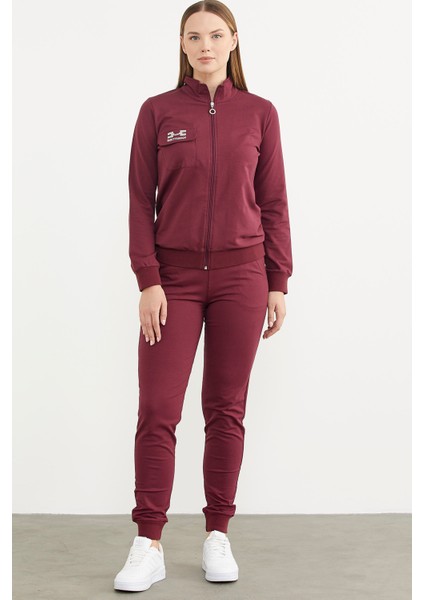 Fermuarlı Jogger Eşofman Takım - Bordo