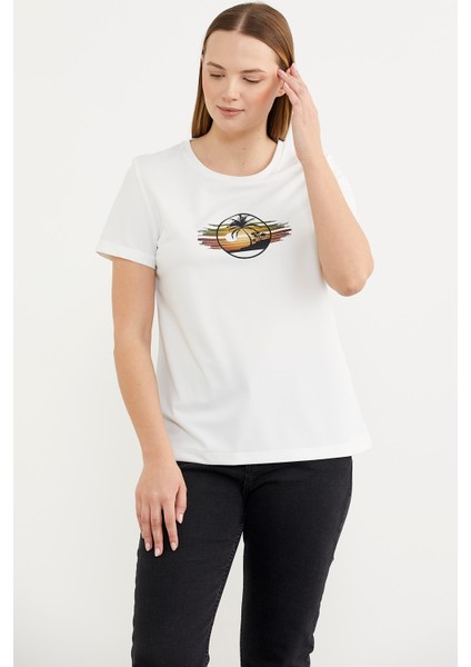 Kısa Kol Baskılı Basic T-Shirt - Ekru fiyatları