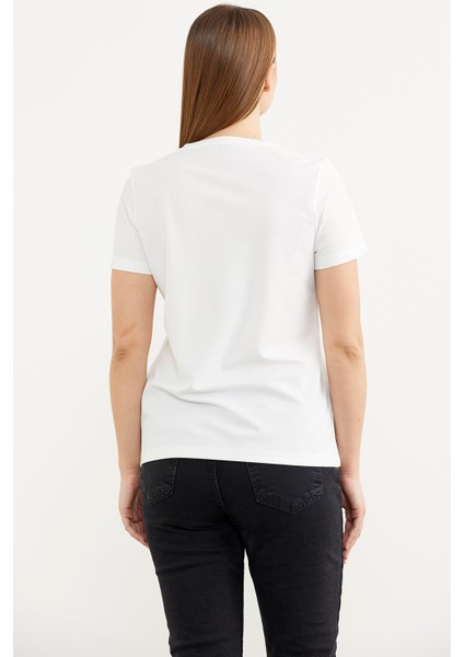 Kısa Kol Baskılı Basic T-Shirt - Ekru fırsatları