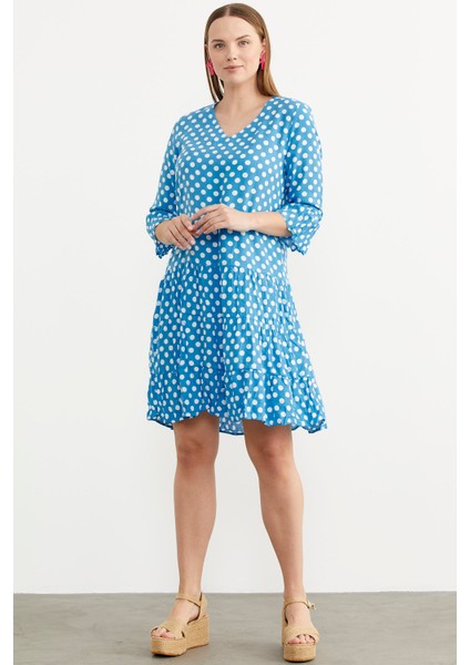 Puantiye Desenli Rahat Kalıp Dökümlü Elbise - Mavi fiyatları