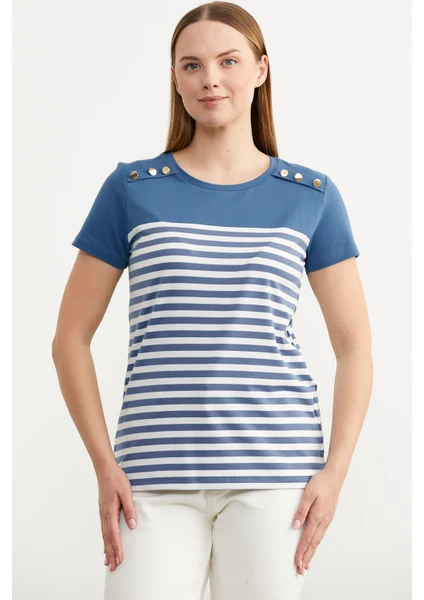 Marine Düğme Detaylı T-Shirt - Indigo