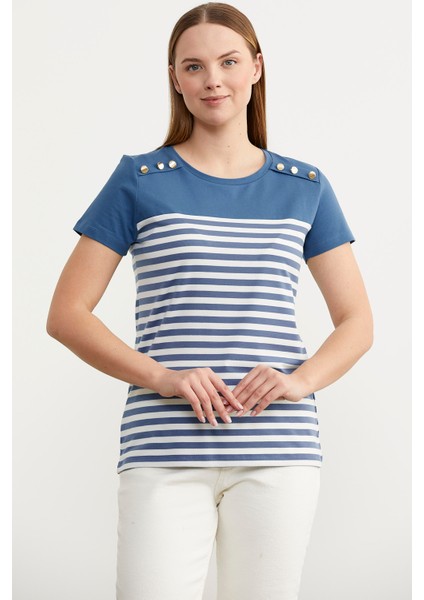 Marine Düğme Detaylı T-Shirt - Indigo