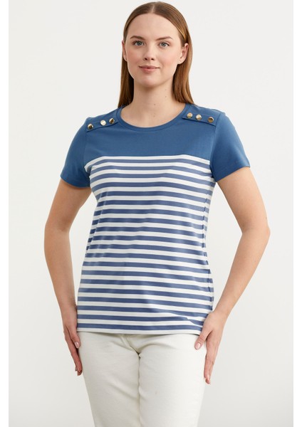 Marine Düğme Detaylı T-Shirt - Indigo