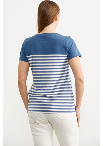 Marine Düğme Detaylı T-Shirt - Indigo