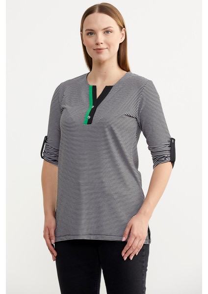 Çizgili Truvakar Kol T-Shirt - Siyah fiyatları
