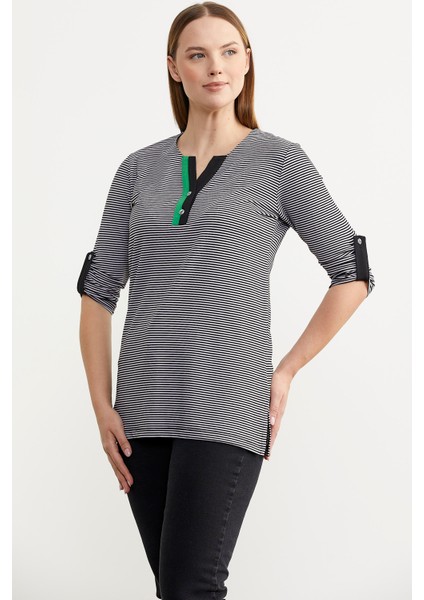 Çizgili Truvakar Kol T-Shirt - Siyah fırsatları