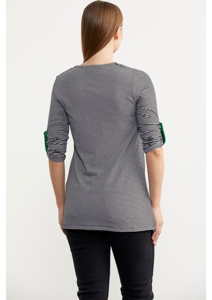 Çizgili Truvakar Kol T-Shirt - Siyah indirimleri