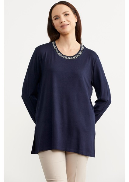 Büyük Beden Uzun Kol T-Shirt - Lacivert fiyatları