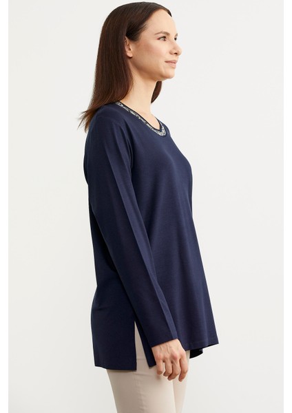 Büyük Beden Uzun Kol T-Shirt - Lacivert fırsatları