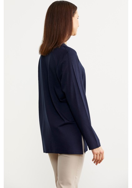 Büyük Beden Uzun Kol T-Shirt - Lacivert indirimleri