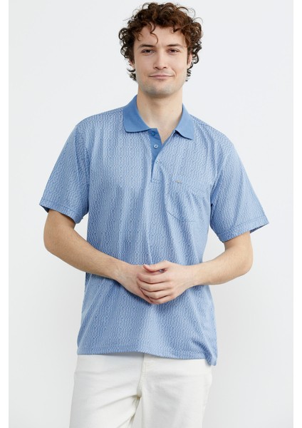 Regular Fit Polo Yaka Desenli T-Shirt - Mavi modelleri