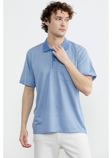Regular Fit Polo Yaka Desenli T-Shirt - Mavi fırsatları